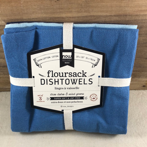 Danica Floursack Dishtowels, 3-Pack Moonlight, Blue, Indigo