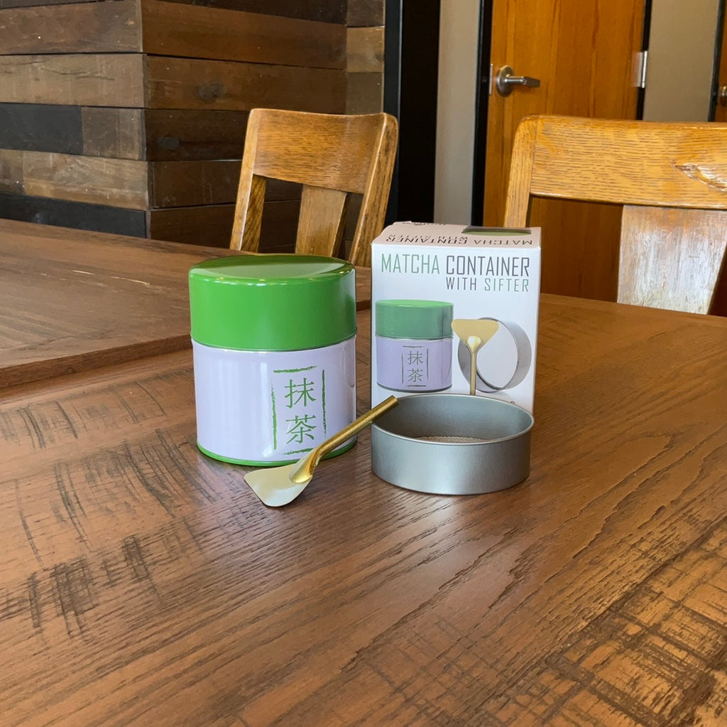 Tealyra Matcha Container w/ Sifter Green and White Walnut Street