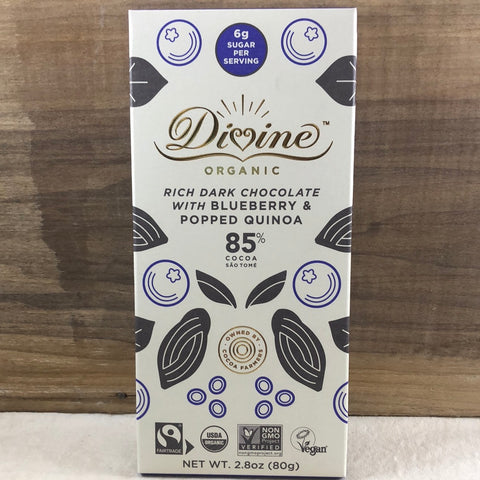 Divine Dark Chocolate w/ Blueberry Quinoa 85%