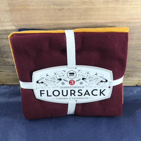 Danica Floursack Dishtowels, 3-Pack Wine, Maize, Midnight
