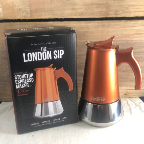 London Sip 6-Cup Stainless Steel Espresso Maker ,Copper